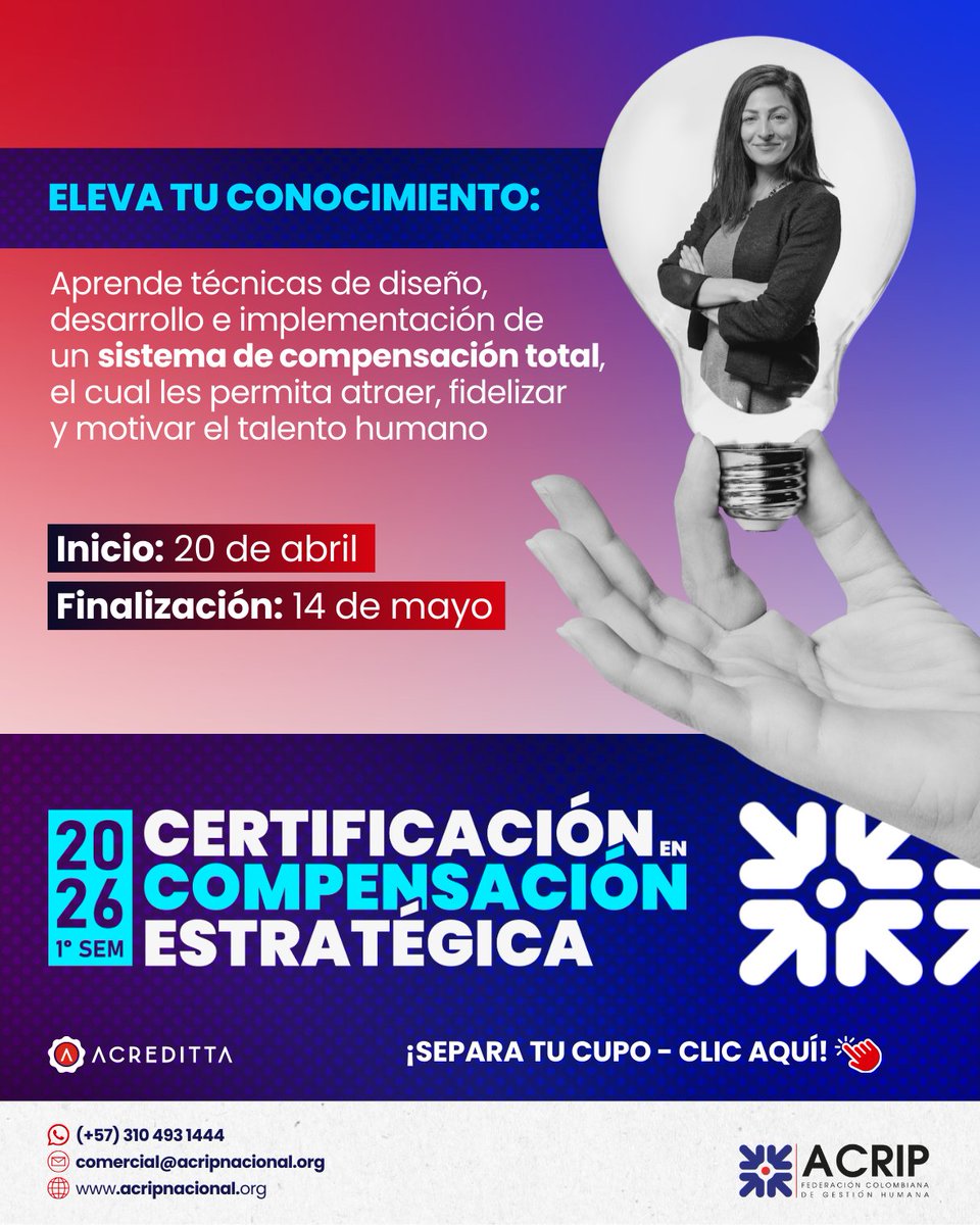 Si ya te mueves bien en compensación, esta certificación es para dar el siguiente salto: pasar de “hacer nómina” a diseñar una estrategia que sí impacte el negocio.

🔗 Conoce el programa y separa tu cupo aquí: acripnacional.org/certificacion-…