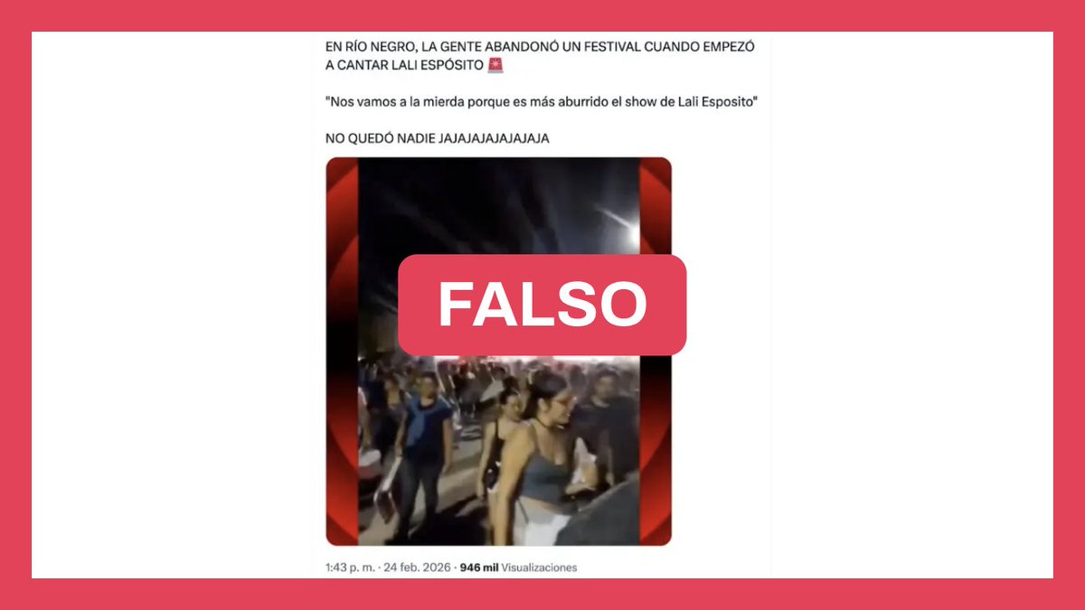 [NUEVO] Es falso que el público se fue de la Fiesta Nacional de la Manzana en Río Negro cuando empezó a cantar Lali Espósito ❌

▶️ Las imágenes corresponden al cierre del recital, cuando la artista ya se había despedido y luego volvió al escenario para hacer bises, y no al