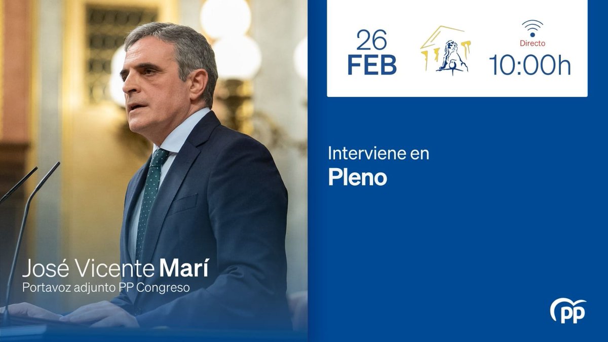 🏛️ El portavoz adjunto del Grupo Parlamentario Popular <a href="/JVMariBoso/">José Vicente Marí</a> interviene en el debate de convalidación del Real Decreto-ley 2/2026, del 3 de febrero, por el que se adoptan medidas urgentes para hacer frente a situaciones de vulnerabilidad social.

🔗 Podéis seguirlo aquí: