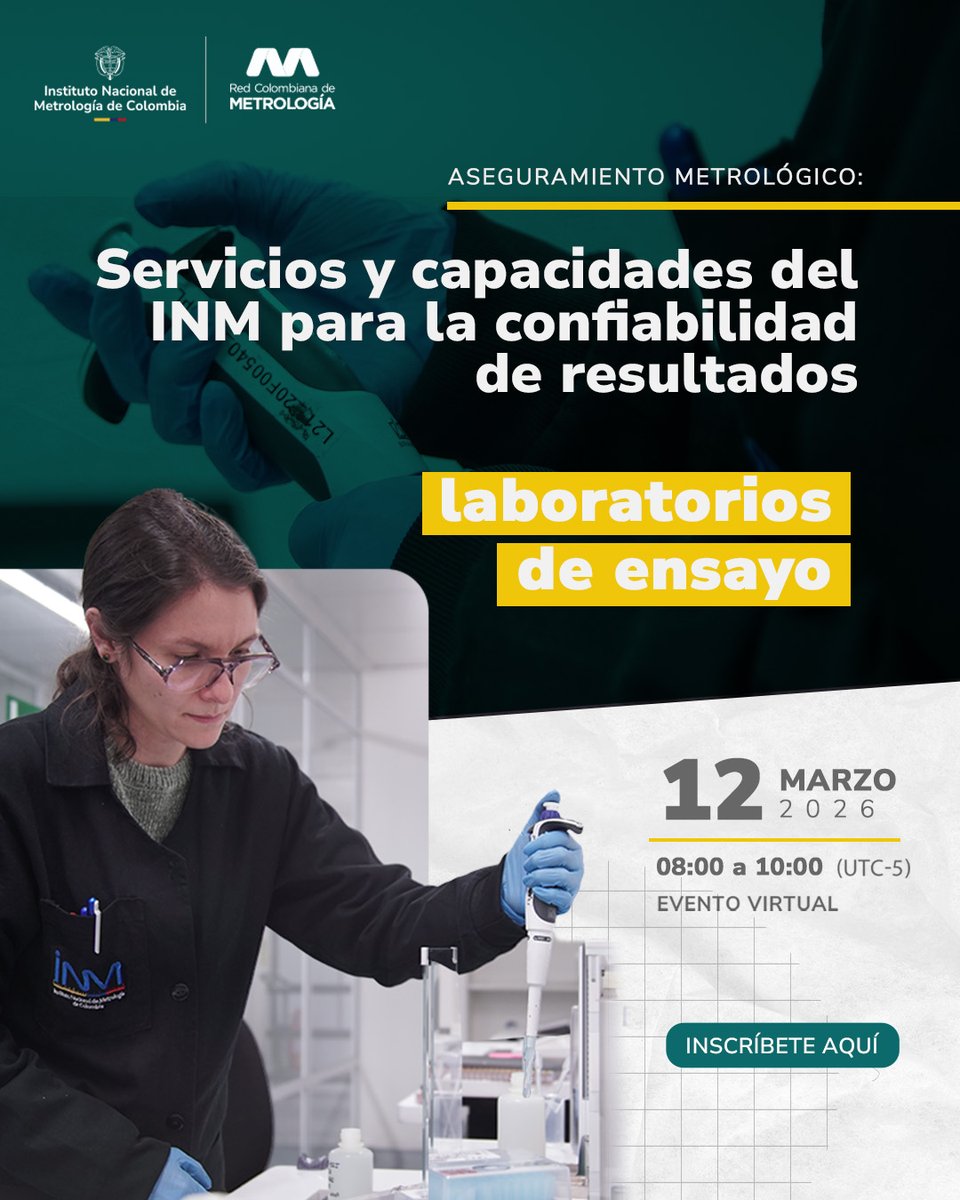 INMdeColombia's tweet photo. Desde la #RCM del @INMdeColombia los invitamos a un espacio de diálogo técnico orientado a presentar las novedades metrológicas con impacto directo en #Trazabilidad, #Confiabilidad de los resultados y competitividad de procesos de medición. Inscríbete: https://t.co/3wKYrSibeV https://t.co/srhMMkxKxk