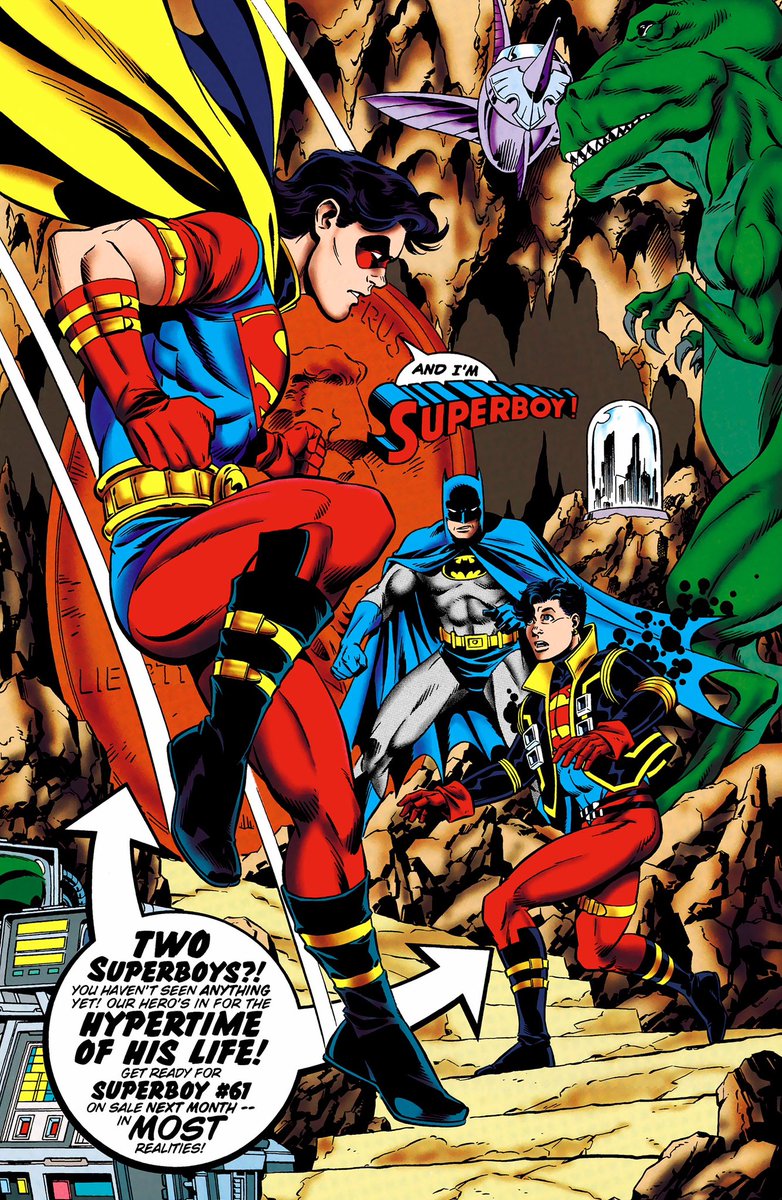 dctrinity90s's tweet image. Tales Of Superboy!
New Earth Date: March 1999 - Hyper-Tension! - Lost in Hypertime, Superboy’s first stop finds him in the Batcave, confronting Batman and another Superboy/Robin #superboy #konel
