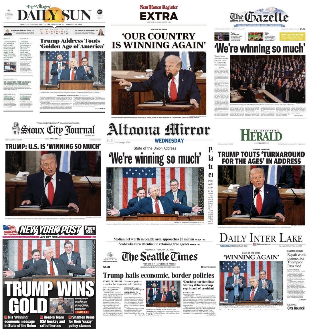 LizHuston47's tweet photo. Every corner of our great country is praising President Trump’s historic State of the Union speech.  

🇺🇸🇺🇸🇺🇸 https://t.co/fQAyWPaowg