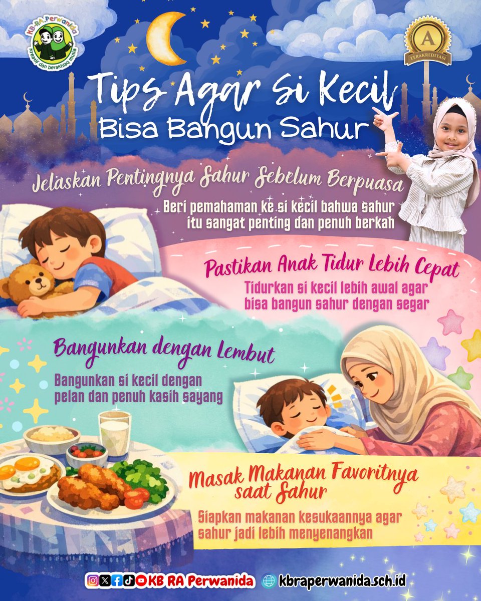 Assalamu'alaikum Ayah Bunda 🫶

Sudahkah Ananda diajarkan untuk berpuasa sejak dini? 

Apakah masih susah untuk dibangunkan sahur ??
Ada tipsnya agar Ananda bisa bangun sahur lohh 🤗

Bisa dicoba ya,,, Semoga bermanfaat 🥰

#KBRAPerwanida #Ramadhan #TipsSahur