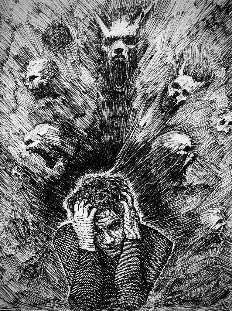 “Fighting demons” Ink on paper 🖋️.