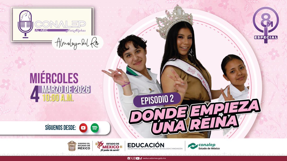 Conalep_Edomex's tweet photo. En el Especial 8M, lxs #NotiAlphas presentan a Naomi Judith💜, reina de belleza, modelo profesional, una joven que trabaja todos los días por alcanzar sus sueños 💫

🎧 ESTRENO 4 de marzo
#YouTube 🔴 https://t.co/CZNXtile4I
#Spotify 🟢 https://t.co/S3qKIaP9Pj

#MujeresQueInspiran https://t.co/4F0AzXJSHX