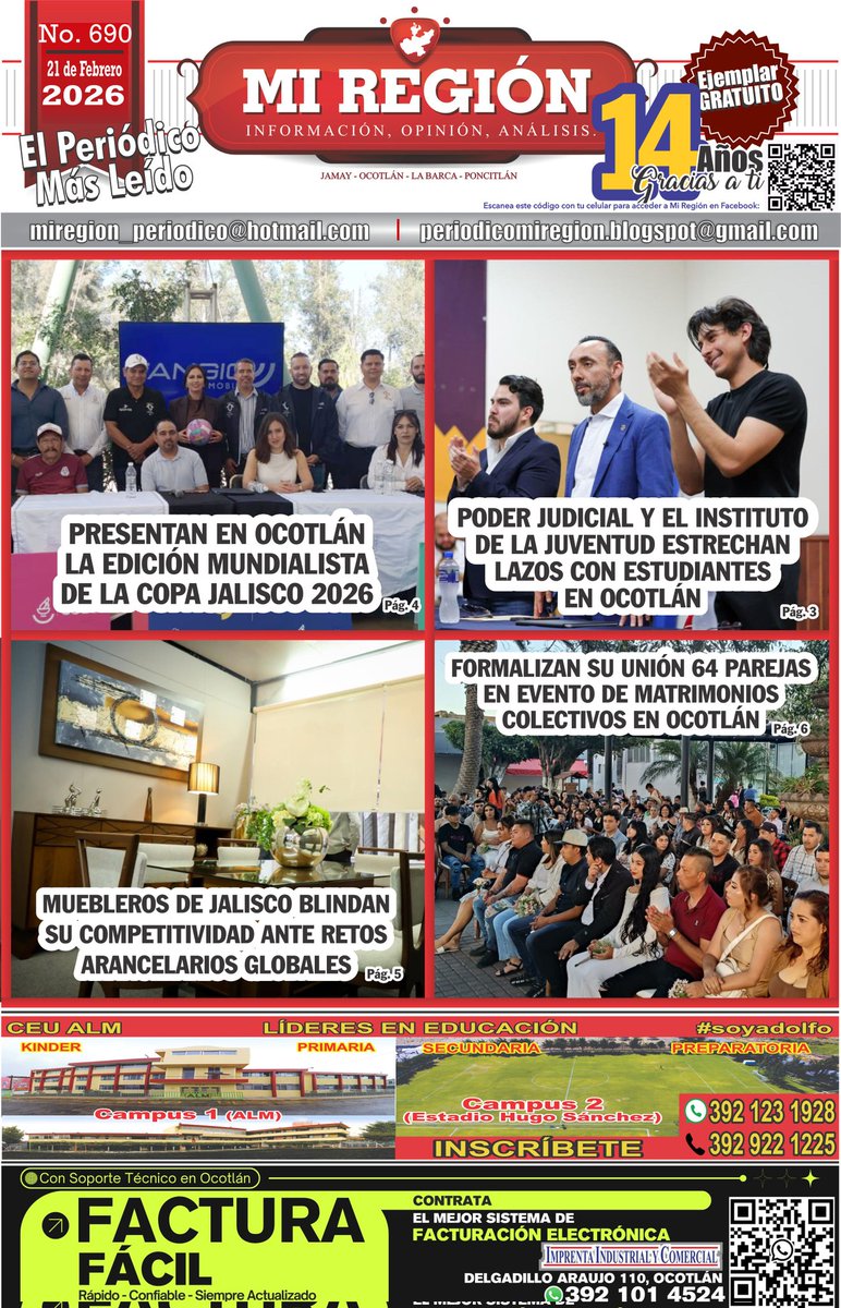 ¡La noticia ya está en tus manos! 🗞️✨
La Edición 690 de Periódico Mi Región. Todavía disponible.

Continuamos con el compromiso de llevarte la información más relevante de Ocotlán y toda la Región Ciénega hasta donde estés.
¡Corre por tu ejemplar GRATIS! 🏃‍♂️💨