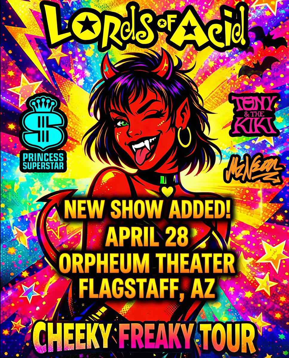 RealLordsOfAcid's tweet image. 🔥 FLAGSTAFF — WE’RE COMING FOR YOU 🔥

NEW SHOW ADDED

April 28!
Orpheum Theater

The Cheeky Freaky Tour hits Flagstaff for one wild night.

Tickets are on sale now!

eventim.us/wafform.aspx?_…

#LordsOfAcid #CheekyFreakyTour #Flagstaff #Arizona