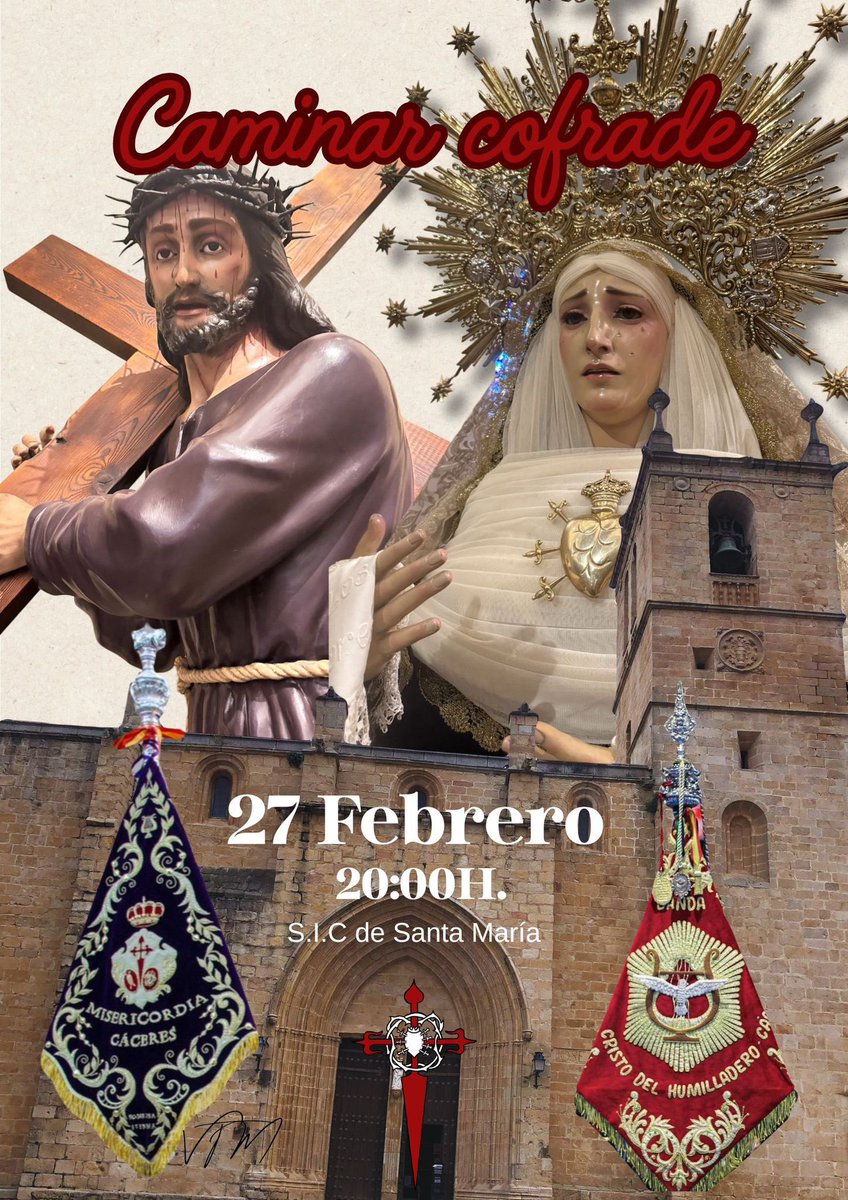 Este viernes os recordamos que os esperamos en el Caminar cofrade junto a <a href="/humilladerocc/">Bct Humilladero CC</a> y <a href="/MisericordiaAM/">A.M. Misericordia CC</a> 🖤❤️
•
•
•
•
📍: S.I. Concatedral de Santa María 
🕣: 20:00h