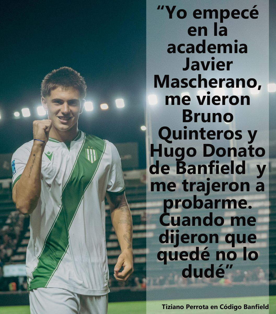 Perrotta anoche, en <a href="/CodigoBanfield/">Código Banfield</a>, contando quienes de Captación de #Banfield lo detectaron hace varios años y lo llevaron a Luis Guillón. Nació en 9 de Julio y cuando lo detectaron estaba jugando en Lincoln (a 334 km de distancia del Predio)