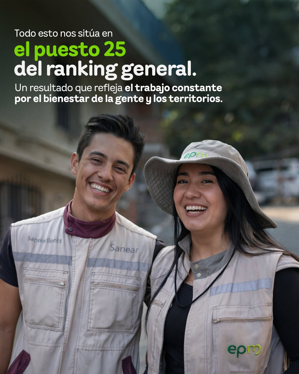 EPMestamosahi's tweet photo. ¡Ser responsables es nuestra mejor inversión!

Hoy compartimos con orgullo nuestros resultados en el Merco Responsabilidad ESG 2025, donde ocupamos el puesto 25 en el ranking general y mantenemos el liderazgo como la empresa #1 en nuestro sector.

Destacamos especialmente en el componente ambiental, ubicándonos en el Top 10 del país, un reflejo de nuestro compromiso con el cuidado de los ecosistemas y el futuro de los territorios. Al mismo tiempo, seguimos fortaleciendo nuestras dimensiones sociales y de gobernanza, convencidos de que la sostenibilidad se construye con acciones coherentes, transparencia y cercanía con las comunidades.

Estos resultados nos inspiran a seguir trabajando con propósito, porque más allá de cualquier ranking, lo que realmente nos mueve es aportar al bienestar de las personas y construir, junto a ellas, un futuro más sostenible.

#MercoESG #Sostenibilidad #ResponsabilidadCorporativa #LiderazgoEPM