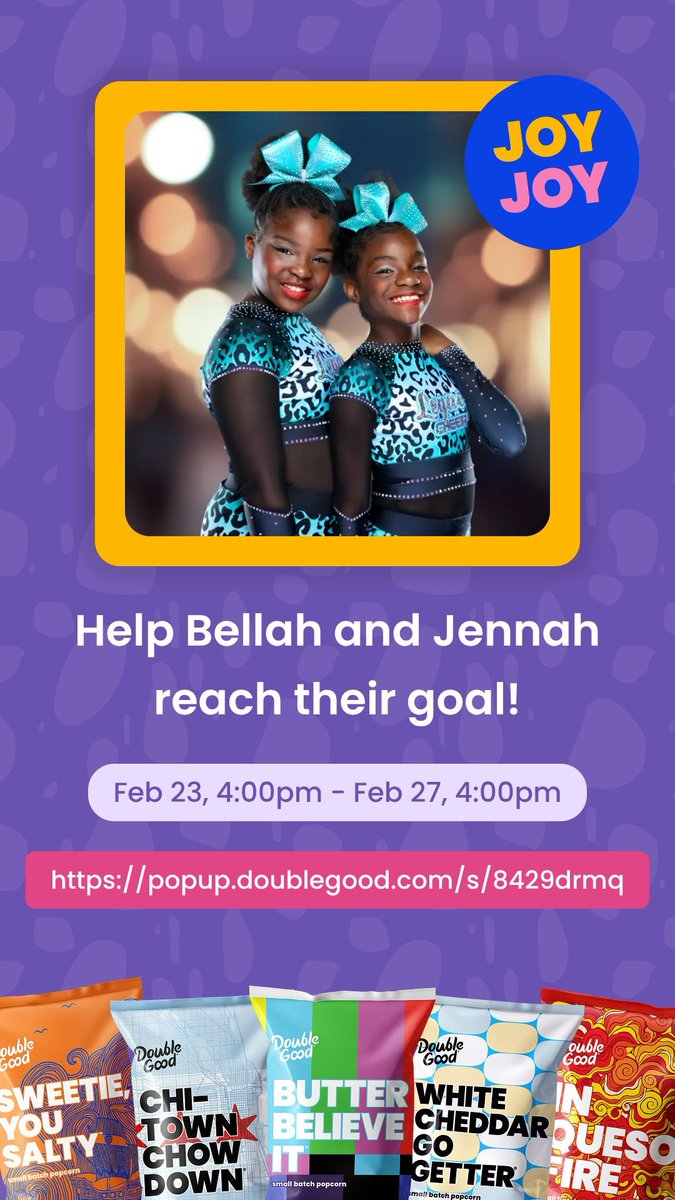 differentterry's tweet photo. Hi! I’m doing a virtual fundraiser selling delicious Double Good popcorn from Feb 23, 4:00pm - Feb 27, 4:00pm. Get all the details and support here: https://t.co/Lq3gXscDnN https://t.co/NWlHwtKY2y