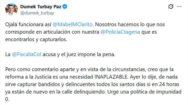 La ciudad de #Cartagena necesita liderazgo estratégico, no reacciones impulsivas frente a la presión mediática, <a href="/dumek_turbay/">Dumek Turbay Paz</a> La autoridad no se demuestra endureciendo el discurso, sino mostrando resultados medibles en reducción del delito.
<a href="/ConcejoCTG/">Concejo de Cartagena</a>  🙊🙉🙈