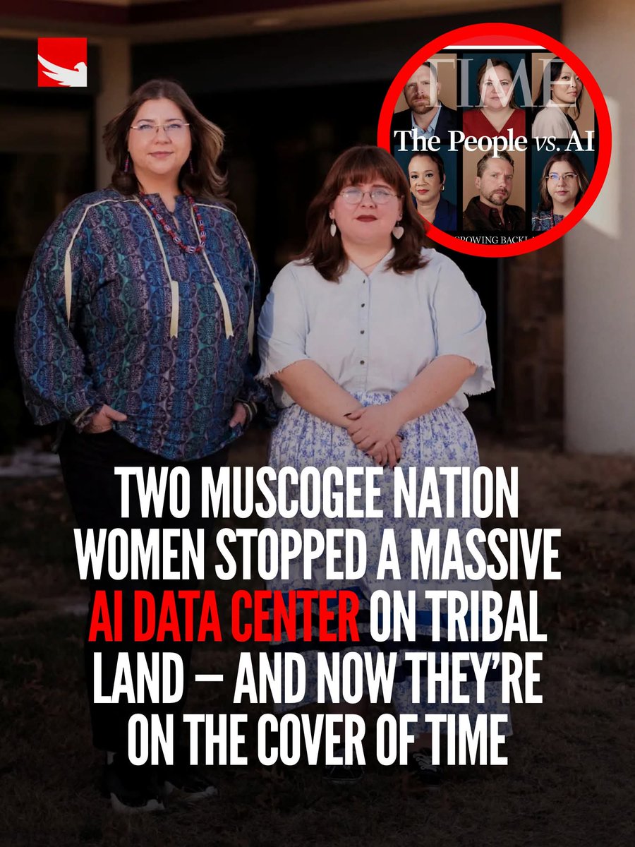 Two Muscogee women led the charge to stop a massive AI data center on tribal land.

Full Time Magazine cover story here: time.com/7377579/ai-dat…