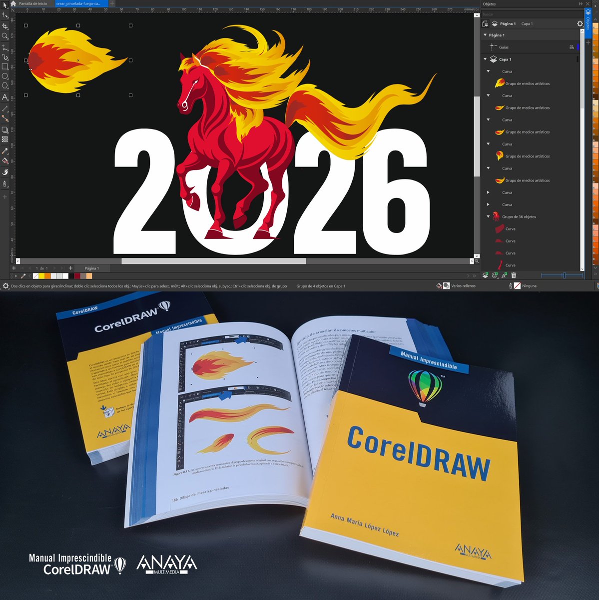 LibroCorelDRAW's tweet image. ¡Crea pinceladas de fuego en CorelDRAW! 🔥
Domina la herramienta Medios Artísticos con el Manual Imprescindible de CorelDRAW → librocoreldraw.com
Crea diseños únicos para el Año del Caballo de Fuego 🐎🔥#diseñografico #coreldraw #corel #coreldraw2026 #chinesenewyear2026