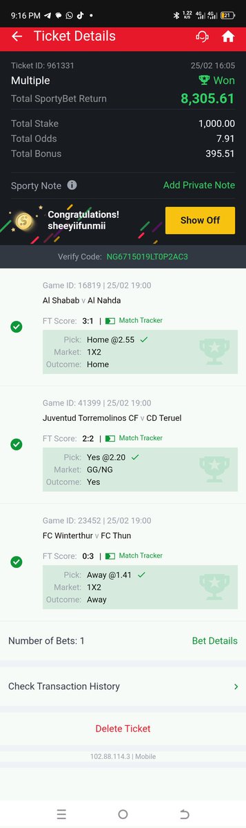 KryptoRecovery's tweet photo. We won today😍first win 😄 
Check out my big win  #SportyBet ! https://t.co/UEWkavIkZ6