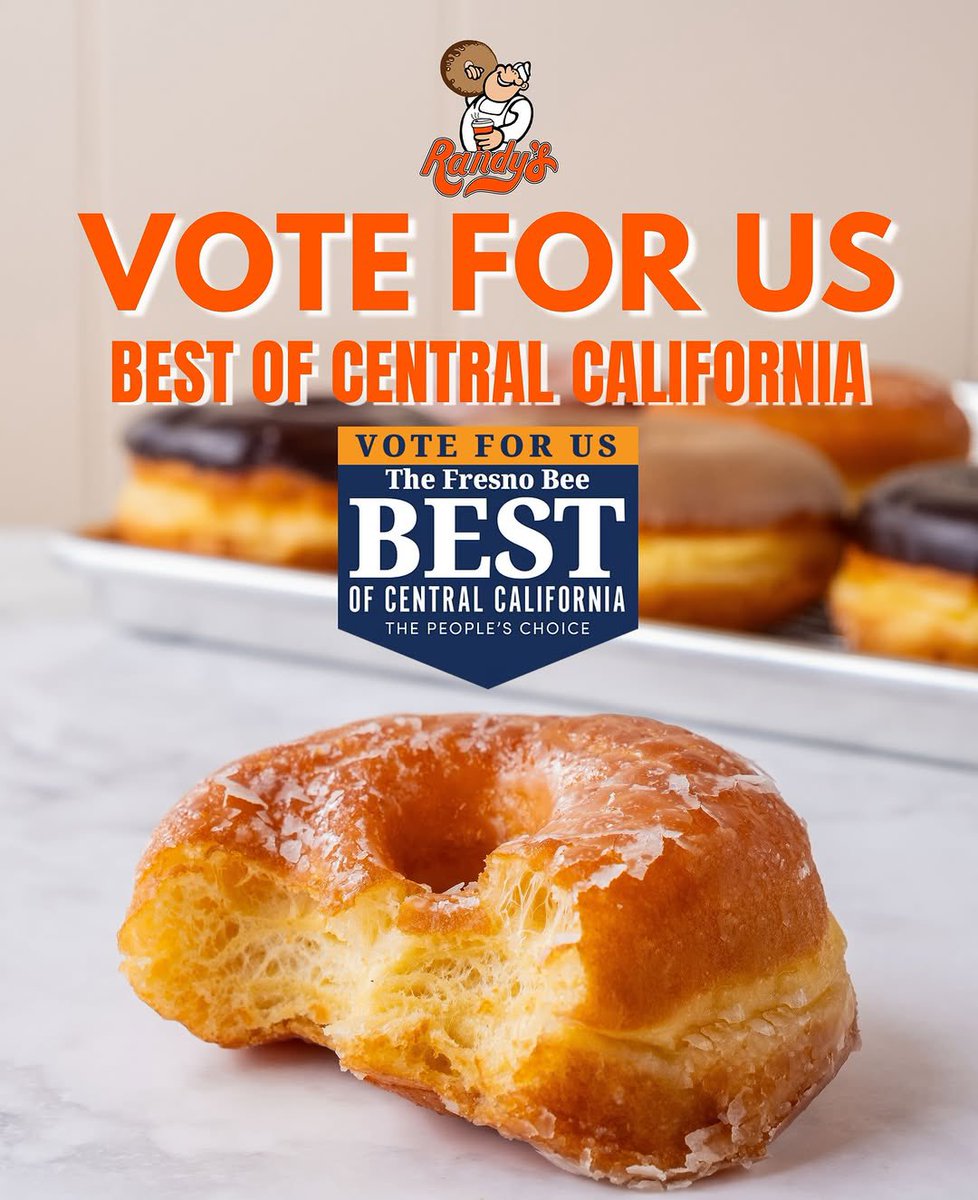 RandysDonutsLA's tweet photo. We've been nominated in Fresno! *
We're honored to be nominated in @thefresnobee 's 2026 Best of Central California People's Choice Awards @bestofcentralcalifornia
If you've loved Randy's Donuts Fresno, here's how to vote:
Visit https://t.co/7uBWzgy8qZ
Click "Eat &amp; Drink" https://t.co/ewGU7RgrIC