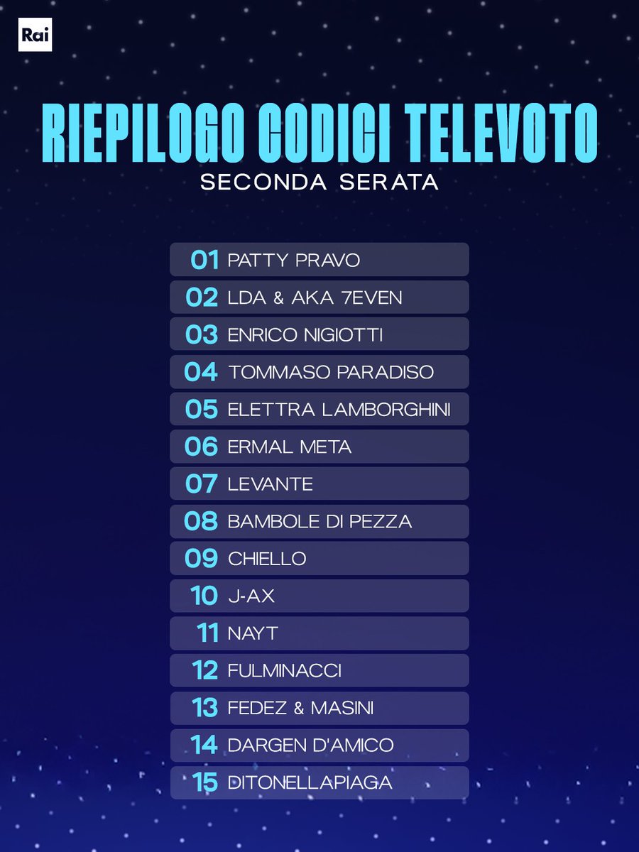 SanremoRai's tweet photo. Riepilogo codici televoto 
#Sanremo2026 https://t.co/fEVWyys9Dx