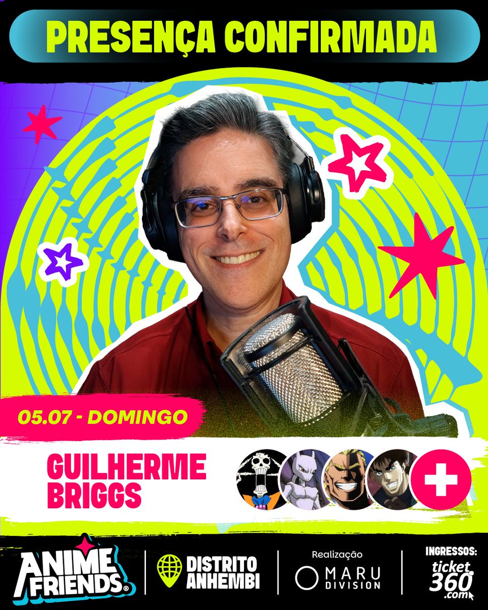 O portal também fala português.
E quando ele fala, a gente reconhece na hora.

Anime Friends 2026 anuncia Guilherme Briggs.

Um dos maiores nomes da dublagem brasileira atravessa o portal do AF26 para encontrar o público que cresceu ouvindo e vivendo seus personagens.

Briggs já