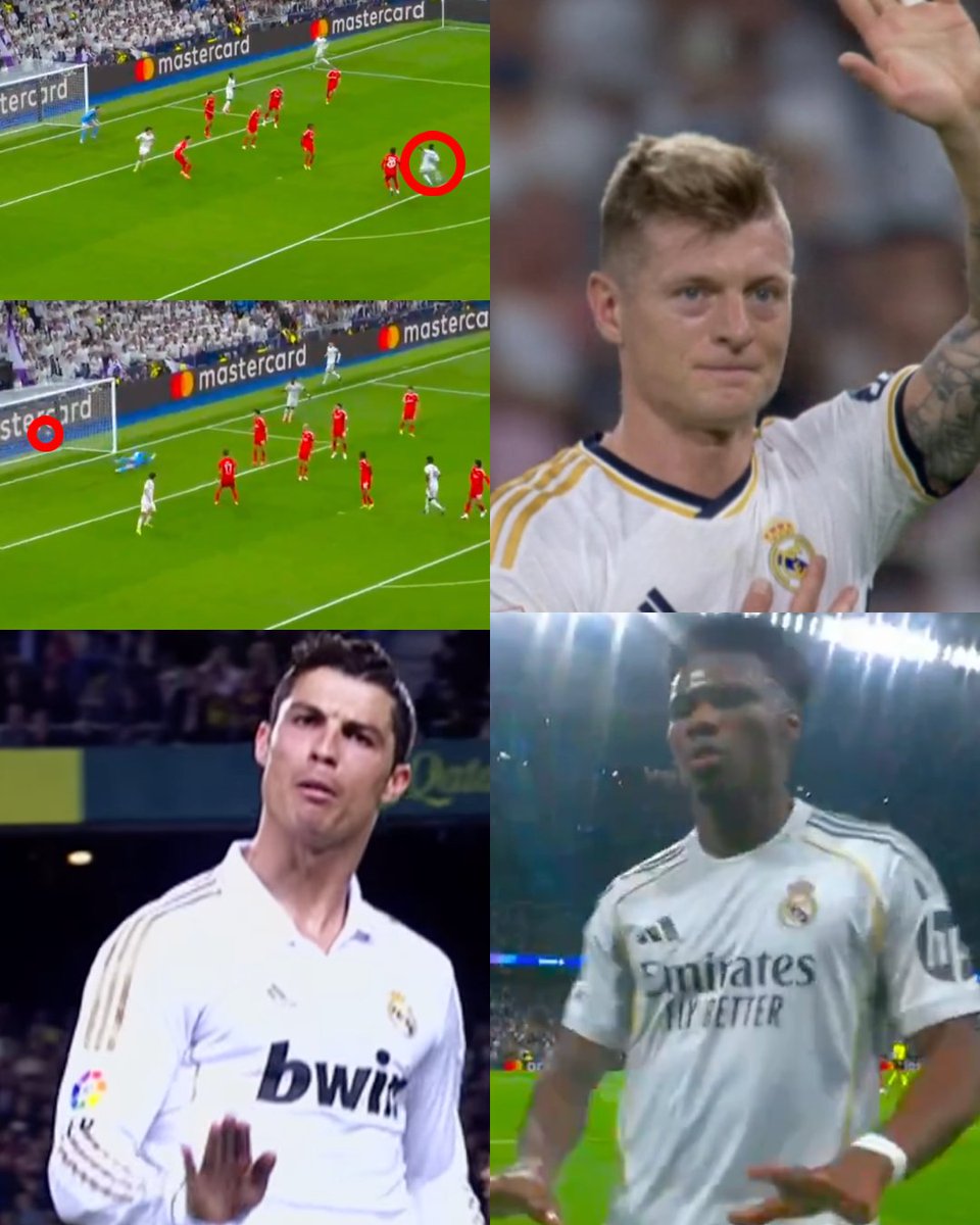 Definió a lo Toni Kroos y celebró pidiendo CALMA a lo Cristiano Ronaldo. Todo en una noche mágica de Champions League en el Santiago Bernabéu. Aurelien Tchouameni, señoras y señores. AURA.