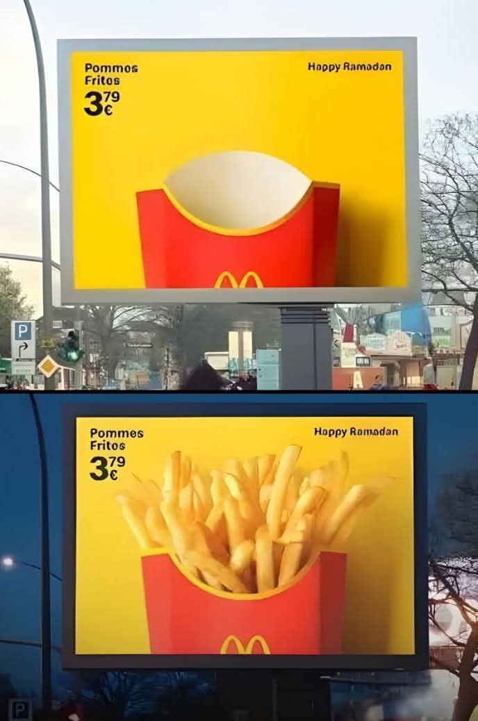 LKlufczynski's tweet photo. McDonald’s w Niemczech uruchomił nową kampanię outdoorową, w której cyfrowe billboardy synchronizują się ze słońcem i pokazują jedzenie dopiero po zmroku przez cały miesiąc Ramadanu.

Jak oceniacie ten ruch? https://t.co/mQ3z9xKxcy