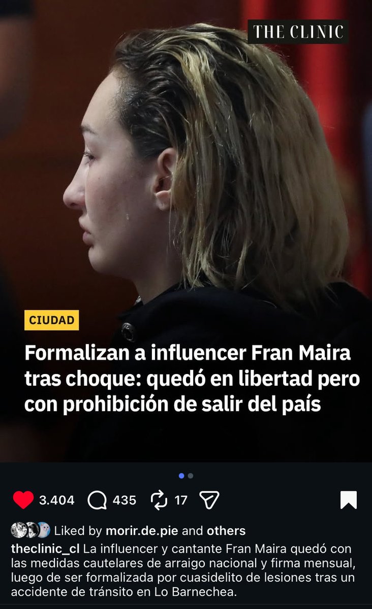 corazonessrojos's tweet photo. Yo les dije. Cuasidelito, sin alcohol, sin antecedentes, no se dio a la fuga, colaboró, etc......
Era obvio que Fran Maira quedaría con firma mensual https://t.co/aY4CtSLsfG