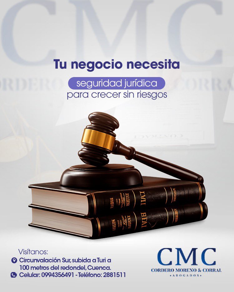 CMCABOGADOSEC's tweet photo. Tu negocio necesita más que ventas, necesita seguridad jurídica.
Protege tu empresa, tus contratos y tu crecimiento con asesoría legal estratégica.

En CMC Cordero Moreno &amp; Corral Abogados te acompañamos para que crezcas sin riesgos.

📍 https://t.co/iU2utIWCyO
