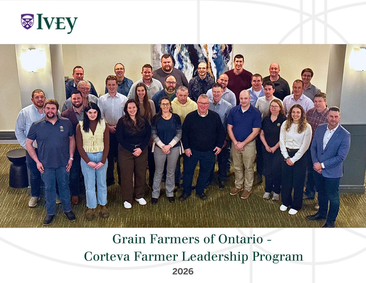 We’re proud to wrap up the 2026 Grain Farmers of Ontario–Corteva Farmer Leadership Program! 
 
This year, 25 delegates and 3 emerging leaders from across the grain sector came together at Ivey Business School to strengthen their leadership skills, build connections, and grow as