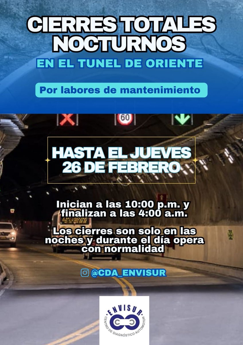 CDAenvisur's tweet photo. Desde la Gobernación de Antioquia y la Concesión Túnel de Oriente, informan sobre el cierre parcial

#TúnelDeOriente #Antioquia #Medellín #CDA #TécnicoMecánica https://t.co/197t4H4GTg