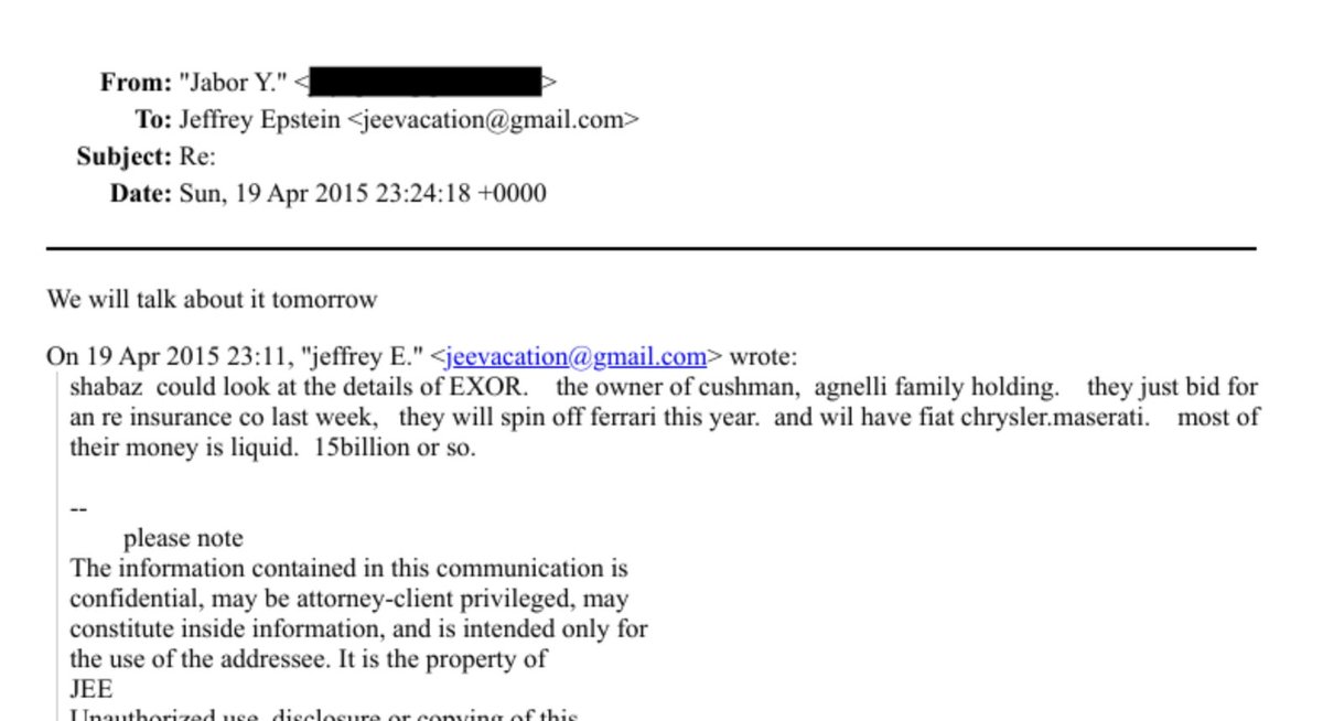 iosefinapascal's tweet photo. Epstein was also involved in some sort of insider trading related to EXOR, Ferrari’s dominant shareholder. https://t.co/sLhMioqMZ2