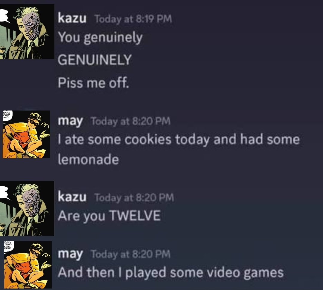 Two-Faces beef w literal toddlers intrigues me (smth severally wrong w that man)