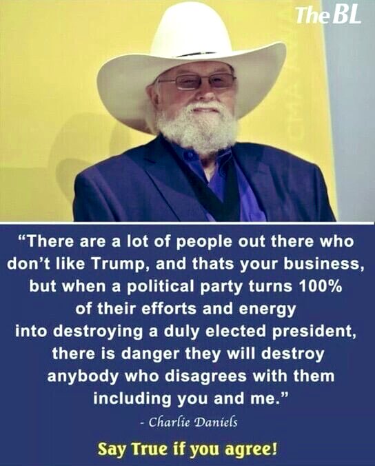 🤍 The late <a href="/CharlieDaniels/">Charlie Daniels</a> was not only a 𝐬𝐦𝐚𝐫𝐭 𝐦𝐚𝐧, 𝐛𝐮𝐭 𝐚𝐧 𝐀𝐦𝐞𝐫𝐢𝐜𝐚𝐧 𝐭𝐫𝐞𝐚𝐬𝐮𝐫𝐞!

Politics can be ugly, but it becomes 𝐬𝐨𝐥𝐞𝐥𝐲  about destruction of a man and his movement, instead of debate or representation of the people, nobody’s freedom is