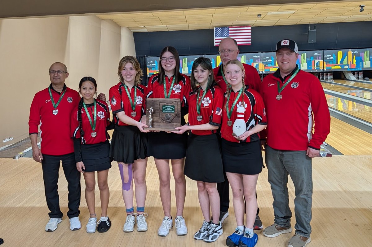 BGSchools's tweet photo. STATE BOUND! Congrats to our Girls Bowling team &amp; coaches for clinching 2nd place at Districts &amp; qualifying for the State Tournament! Isabella Grames placed 4th overall in the individual standings!  We are #bobcatproud of their hard work, focus, &amp; Bobcat spirit! Next stop: State! https://t.co/mPlUUjw82f