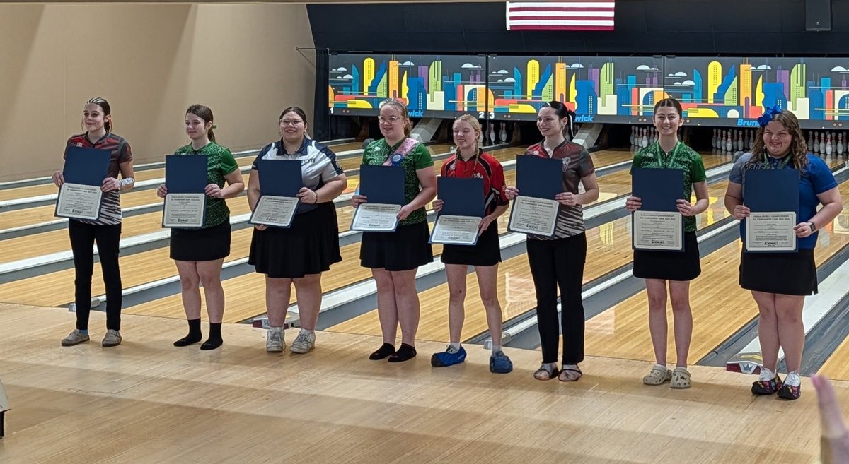BGSchools's tweet photo. STATE BOUND! Congrats to our Girls Bowling team &amp; coaches for clinching 2nd place at Districts &amp; qualifying for the State Tournament! Isabella Grames placed 4th overall in the individual standings!  We are #bobcatproud of their hard work, focus, &amp; Bobcat spirit! Next stop: State! https://t.co/mPlUUjw82f