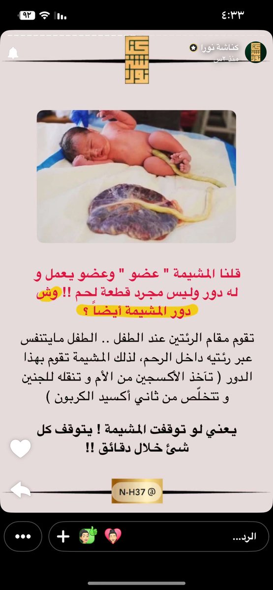PsychologistAs4's tweet photo. @nh37777 اكثر حساب كنت اتمناه والحمدلله اني عرفتك
معلومات قيمة جدا 👌🏻الله يكتب اجرك 

#كناشه_نورا 

وتُمد المَشيمة الجنين بالعناصر المغذية والأكسجين، وترشح الفضلات من خلال الحبل السُري. https://t.co/qqPIurOHXo
