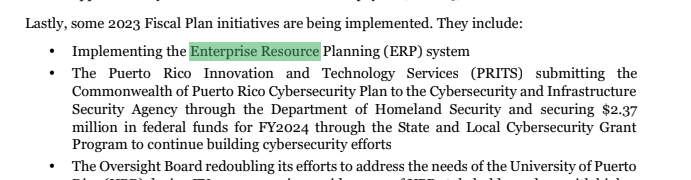 cate_long's tweet photo. Just listened to the 50th public meeting of PR OBoard (plus ~30 minutes of a press conference). The OBoard is consumed w/ budgeting (likely because the executive director is a former budget director) & zero minutes discussing past due audited financials #muniland. 

There are two elements to "fiscal responsibility" and "access to the credit markets" which are the goals Congress embedded in Promesa. 

One element is having reasonably robust budgeting process & the other is building & maintaining an accounting system that allows govt parties, citizens and the credit markets to evaluate the health of an entity's finances via audited financials. 

Why has the OBoard neglected to focus on accounting systems & audited financials for 9 years? 

In my opinion it is because that allows to them misrepresent the condition of govt entities in the bankruptcies. Prepa bondholders administrative expense claim is exhibit one (the last Prepa audited financials are from fiscal year 2022 - it is now almost fiscal year 2027). 

@luisjovalentin asked what the status of the Enterprise Resource Planning project is that the OBoard has said for years is fundamental to getting financial reporting up to date (images below left & center from the June 2025 Commonwealth fiscal plan). 

The OBoard executive director had no knowledge of the progress of the implementation of the ERP system & deferred to the government who he said is solely responsible.

Recall that Congress required that the debtor had "adopted procedures necessary to deliver timely audited financial statements" before debt restructuring negotiations even began (48 USC 2146). 

9 years into the bankruptcy and the OBoard wont even mention "audited financial statements" at a meeting about "fiscal responsibility". 

The sooner these OBoard members are removed the better.