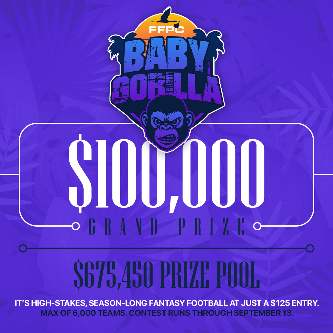 FFPC's tweet photo. The Big Gorilla is now a big brother.
The FFPC Baby Gorilla has drafts NOW UNDERWAY!
π° $100,000 GRAND PRIZE
π€ $675,450 PRIZE POOL
π 6,000 TEAM CAP
π JUST A $125 ENTRY
SIGN UP NOW: https://t.co/IgtHiEbCEl https://t.co/BooFSxg7J8