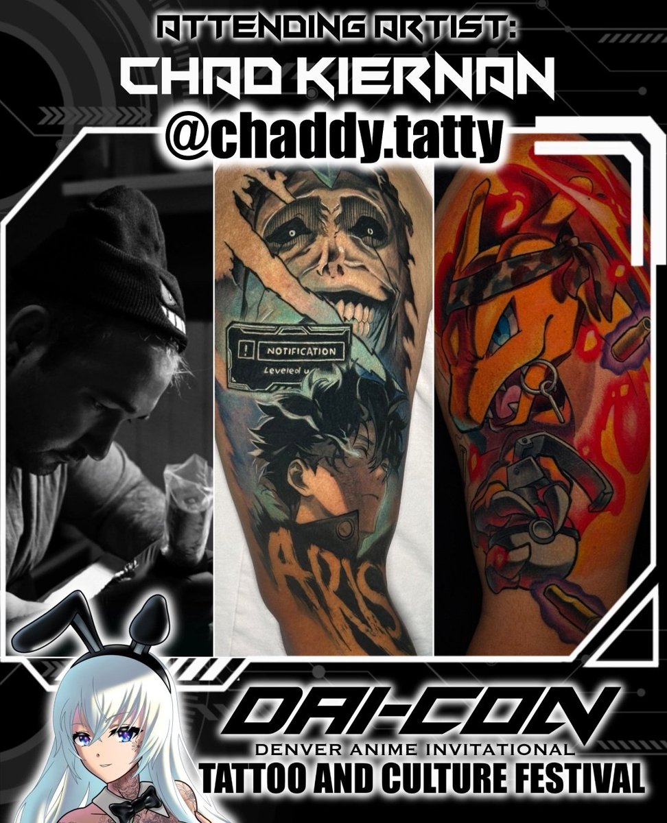 daicontat2fest's tweet photo. We're incredibly excited to have Chad Kiernan along for the ride for this years event!!

#daicontattoofestival #DAICon2026 #tattooconvention #cosplayconvention #animeevent https://t.co/sEUEr8kJU1