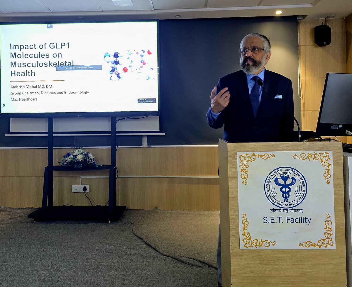 DrAmbrishMithal's tweet image. Spoke on an important clinical issue at @aiims_newdelhi translational medicine conference today 

"The impact of #GLP1 medication on muscle and bone"

Excellent audience, stimulating discussion. 

Thanks Dr Rupesh Srivastava for the invitation!

#ozempic #mounjaro