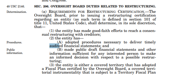 cate_long's tweet photo. Just listened to the 50th public meeting of PR OBoard (plus ~30 minutes of a press conference). The OBoard is consumed w/ budgeting (likely because the executive director is a former budget director) & zero minutes discussing past due audited financials #muniland. 

There are two elements to "fiscal responsibility" and "access to the credit markets" which are the goals Congress embedded in Promesa. 

One element is having reasonably robust budgeting process & the other is building & maintaining an accounting system that allows govt parties, citizens and the credit markets to evaluate the health of an entity's finances via audited financials. 

Why has the OBoard neglected to focus on accounting systems & audited financials for 9 years? 

In my opinion it is because that allows to them misrepresent the condition of govt entities in the bankruptcies. Prepa bondholders administrative expense claim is exhibit one (the last Prepa audited financials are from fiscal year 2022 - it is now almost fiscal year 2027). 

@luisjovalentin asked what the status of the Enterprise Resource Planning project is that the OBoard has said for years is fundamental to getting financial reporting up to date (images below left & center from the June 2025 Commonwealth fiscal plan). 

The OBoard executive director had no knowledge of the progress of the implementation of the ERP system & deferred to the government who he said is solely responsible.

Recall that Congress required that the debtor had "adopted procedures necessary to deliver timely audited financial statements" before debt restructuring negotiations even began (48 USC 2146). 

9 years into the bankruptcy and the OBoard wont even mention "audited financial statements" at a meeting about "fiscal responsibility". 

The sooner these OBoard members are removed the better.