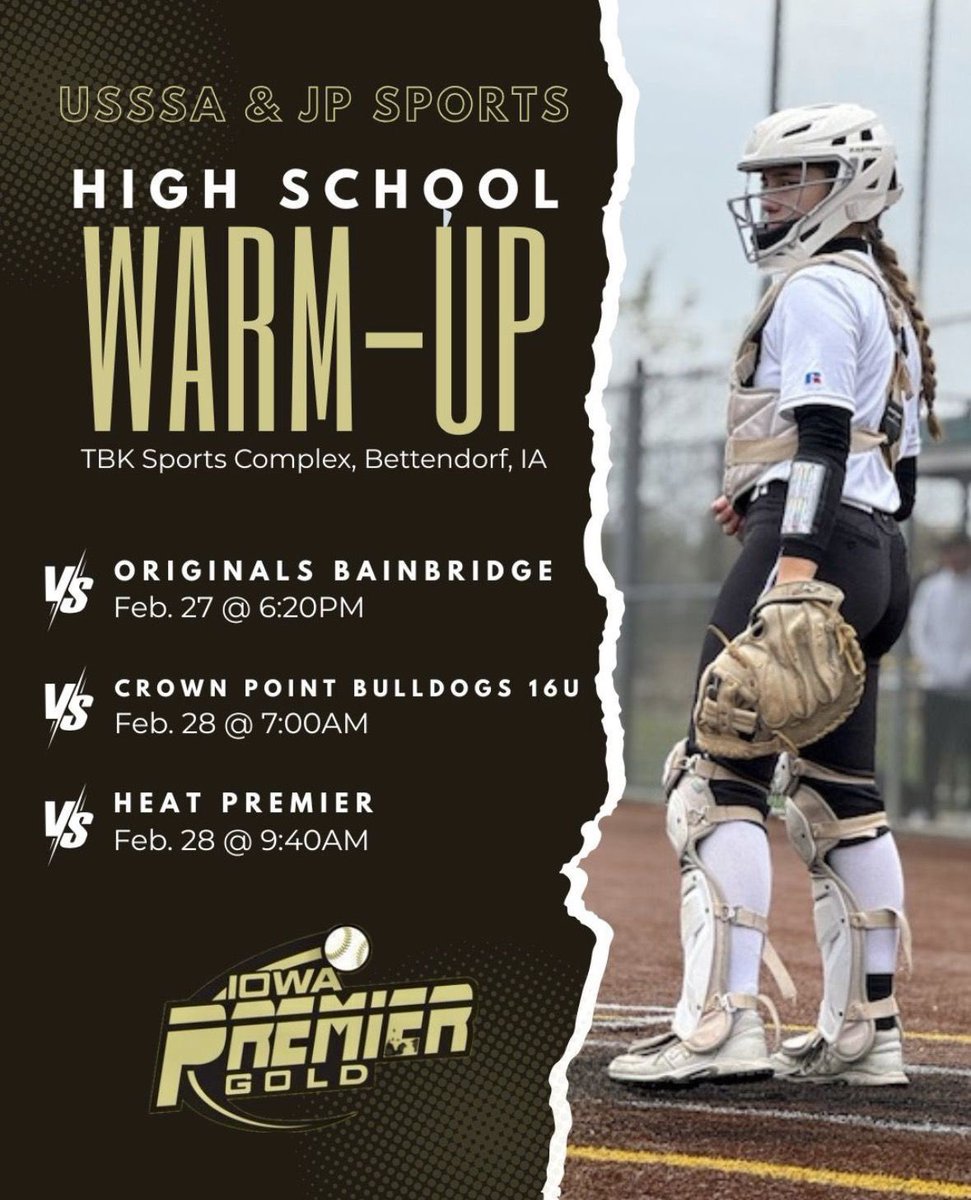 🔥 Weekend Schedule ⬇️🥎

👀 High School Warm-Up
📍TBK Sports Complex - Bettendorf, IA
📺 GC: web.gc.com/teams/umjmRM3p…