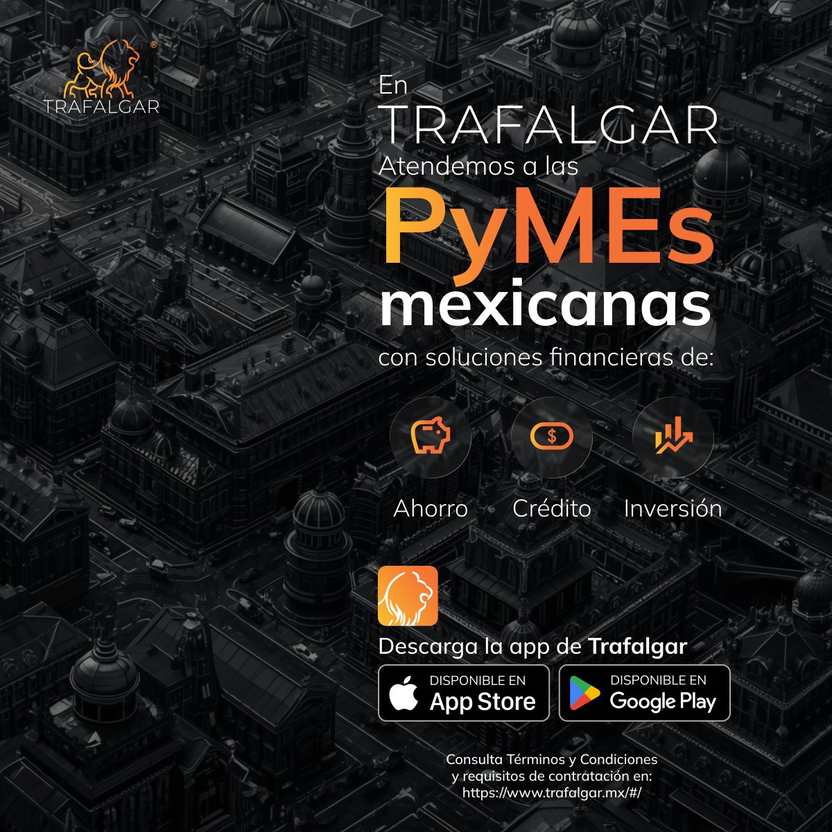 TrafalgarMex's tweet photo. Las grandes empresas empiezan con decisiones inteligentes. 

En Trafalgar impulsamos PyMEs mexicanas con soluciones financieras estratégicas: 

Ahorro inteligente 
Crédito a tu medida 
Inversión con visión 

#PyMEs #Trafalgar https://t.co/P4M1j4rXAe
