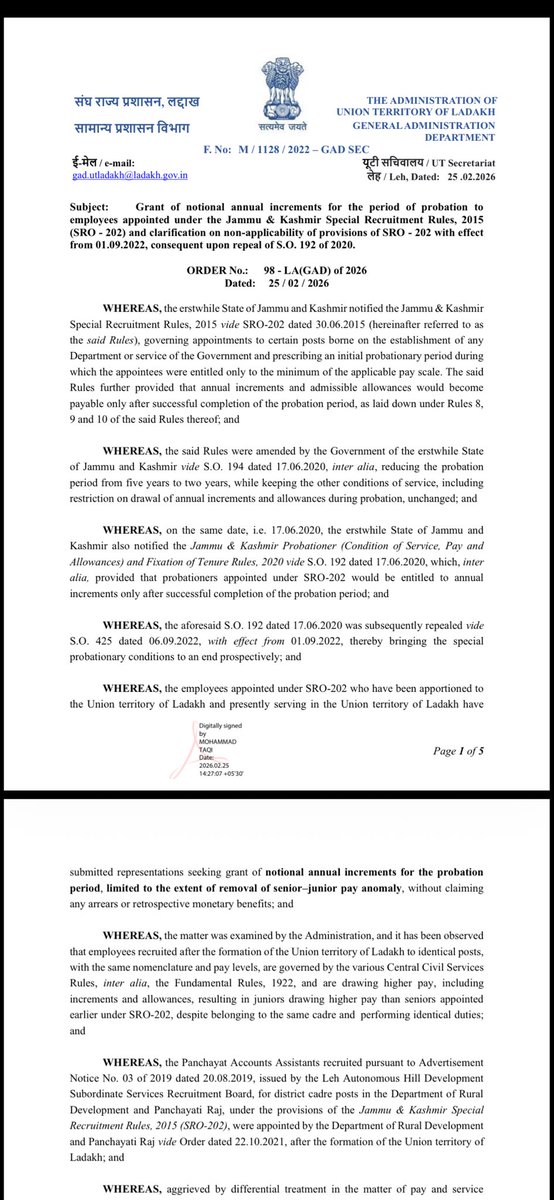 SRO202employees's tweet photo. @OmarAbdullah
The issue has already been addressed in Ladakh, bringing much-needed relief to employees. We sincerely urge the Govt of J&amp;K to ensure justice by releasing the withheld annual increments of employees appointed under SRO-202 of 2015. Fairness @ equality must prevail. https://t.co/f55BTHi22U