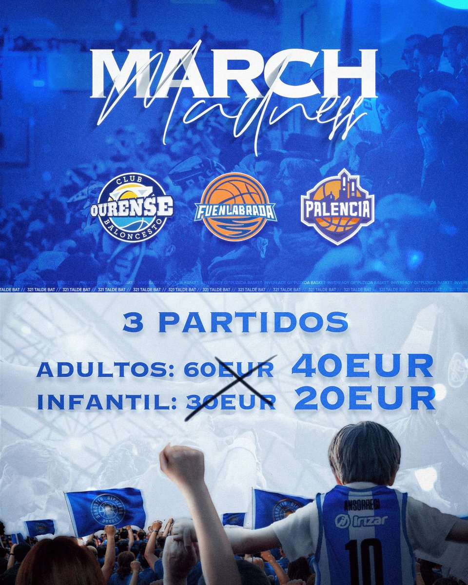 gipuzkoabasket's tweet photo. 👨‍👩‍👧‍👦 𝐌𝐀𝐑𝐂𝐇 𝐌𝐀𝐃𝐍𝐄𝐒𝐒!

Eraman familia guztia martxoko 3 partiduez gozatzera gure pack bereziarekin.

Adulto: 40

Infantil: 20

 🎟️ Compra online tu pack: https://t.co/fhUecnzAXv

💙 #GureIndarraZara https://t.co/PgAaPIUpOP