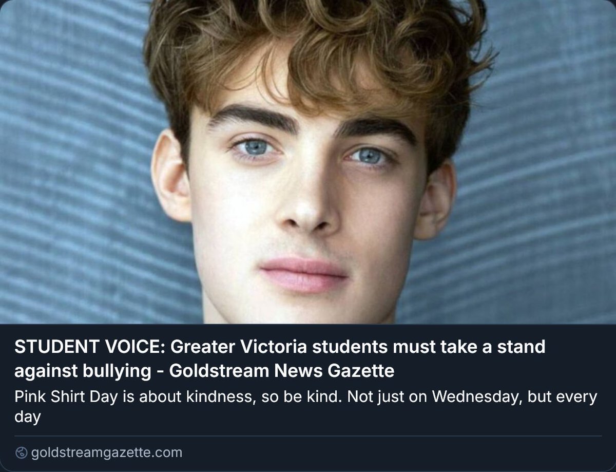 VIMentalHealth's tweet image. "Many of us will be wearing pink on Wednesday, Feb. 25 for Pink Shirt Day, a national #anti-bullying event ...in timeless solidarity with a Grade 9 boy in Nova Scotia who wanted to wear a pink shirt to school, and was bullied because of it." #bullying goldstreamgazette.com/2026/02/25/stu…