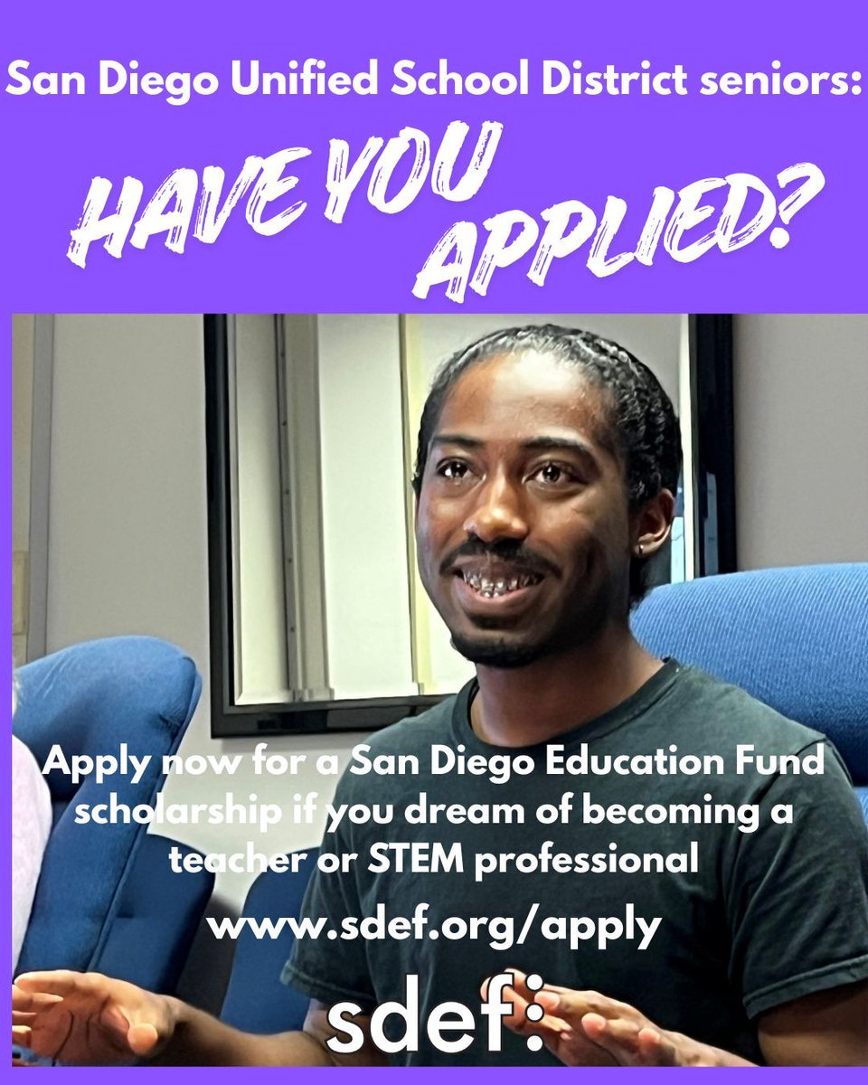 sdedfund's tweet photo. Have you applied for a San Diego Education Fund scholarship? Deadline’s March 27. Do it now! 
https://t.co/IdTraATsfH https://t.co/nDObMwc3w5