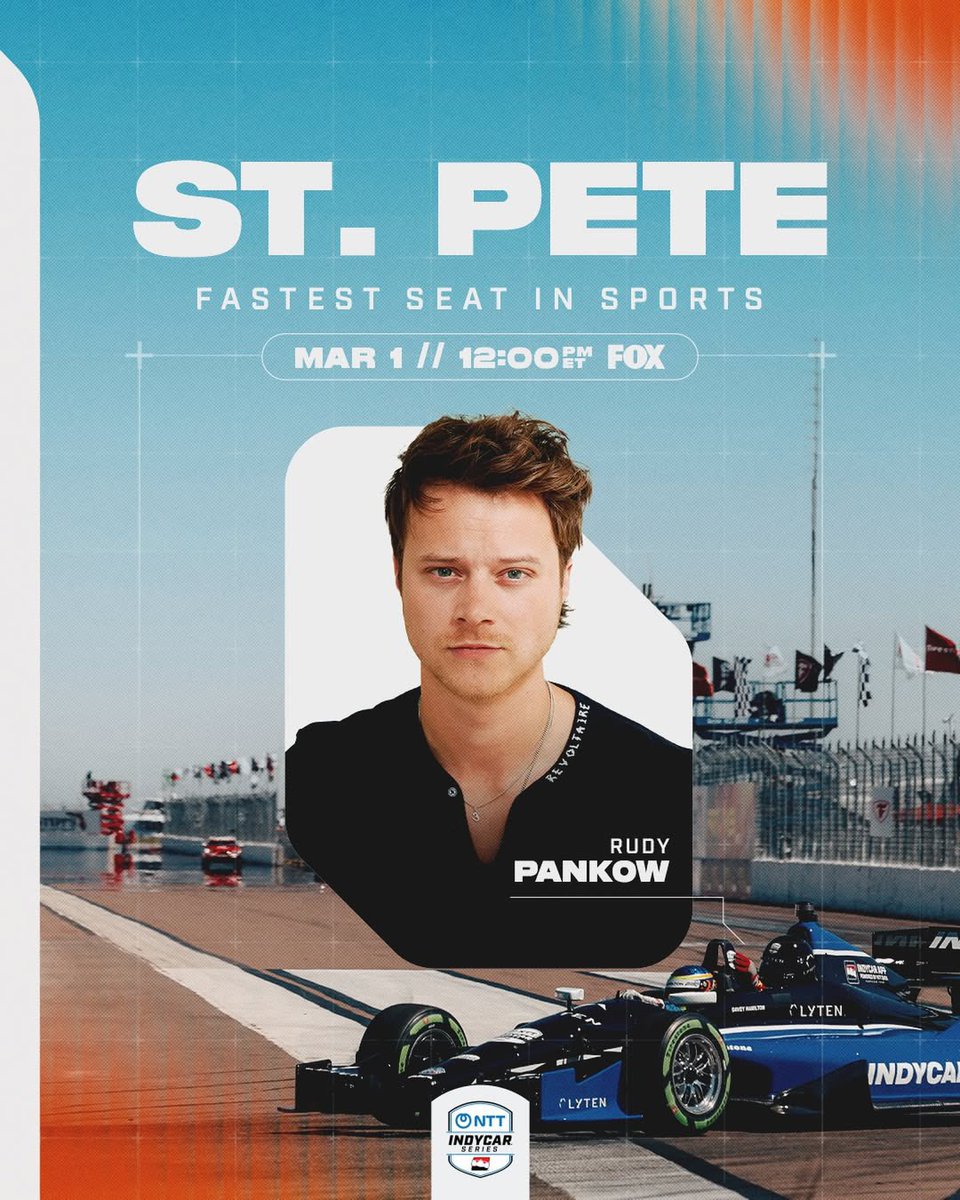 rudethaccess's tweet photo. 🚨 Rudy Pankow estará na abertura da temporada 2026 da IndyCar, a transmissão acontecerá esse domingo, na FOX. 

Rudy será um dos passageiros convidados do “Fastest Seat in Sports” durante o Firestone Grand Prix of St. Petersburg, etapa que abre oficialmente a temporada 2026 da IndyCar.