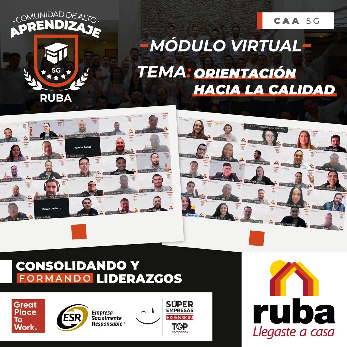 BolsaRuba's tweet photo. Módulo 8: Orientación hacia la Calidad con los líderes de la CAA 5G. En alianza con KAIZEN Institute y bajo la guía de Mario Barbosa, fortalecimos metodologías que impulsan una cultura de calidad sólida y sostenible, enfocada en la mejora continua y la disciplina operativa. https://t.co/lPlLNYMQnf