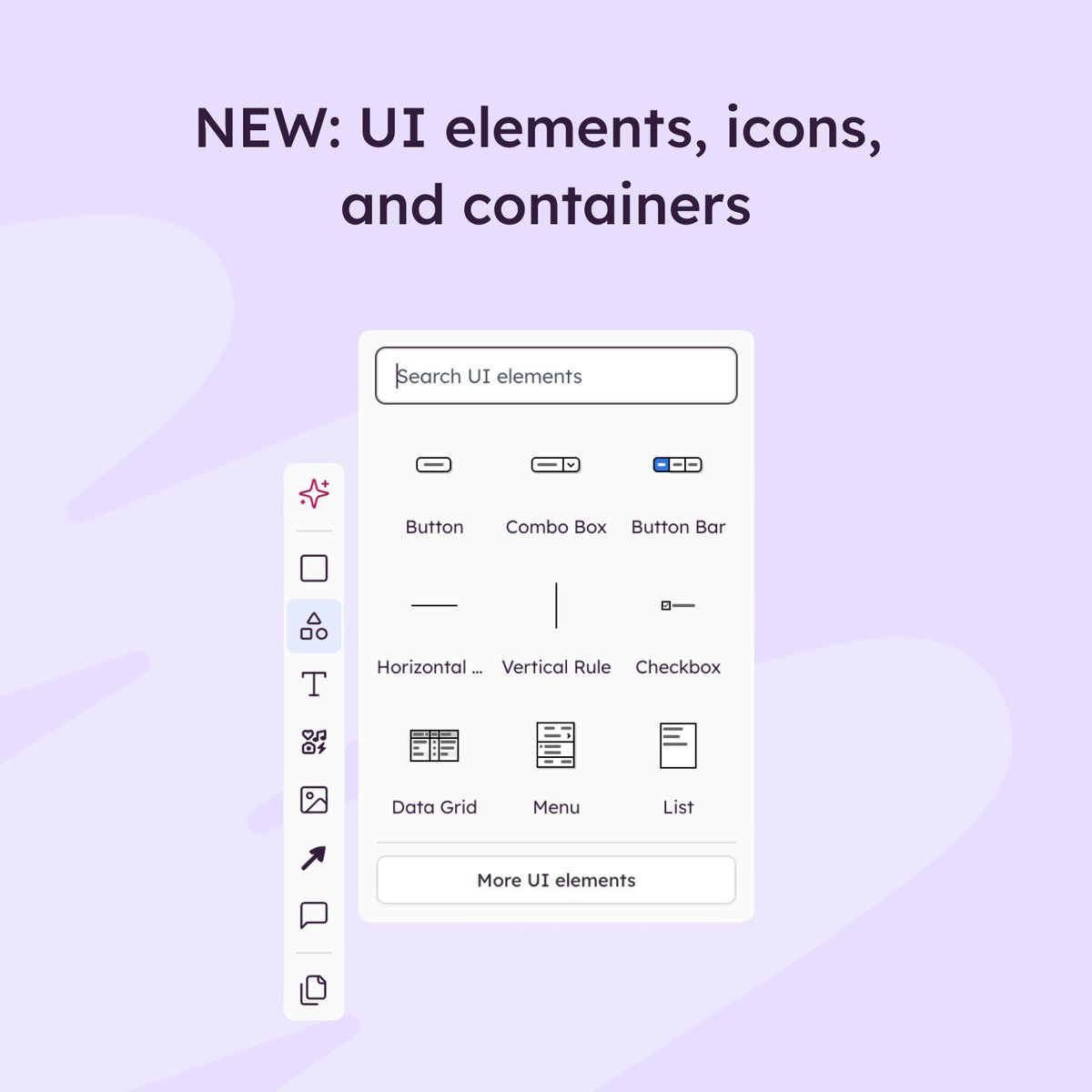 balsamiq's tweet photo. Big news: the UI Library got a full redesign 🎉  

It's called the UI elements panel — now on the left side and split into focused panels for UI elements, icons, containers and images, with search and quick access built in.   

Here's a quick overview: https://t.co/6I180SvyUL https://t.co/hSgkghTDCI
