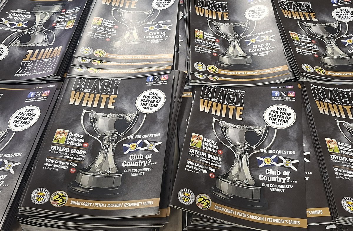 🎉 OUT NOW!!!
Black and White the <a href="/saintmirrenfc/">St Mirren FC</a>
magazine is out now!!! Subscribe today and get a FREE magazine. Prize draw in every issue