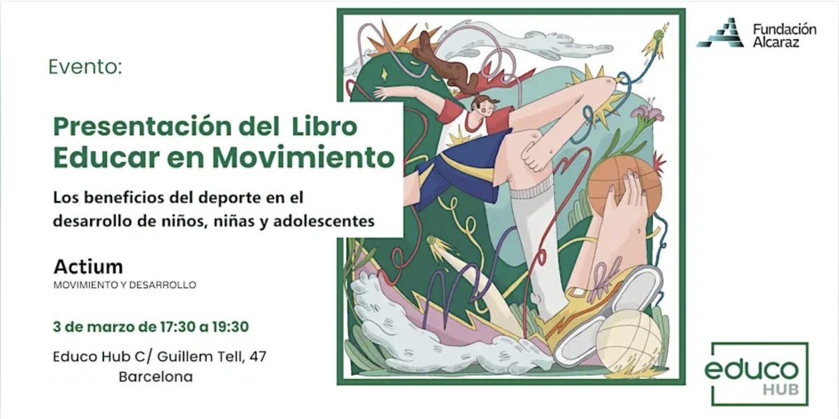 marcguillem78's tweet photo. El pròxim dimarts dia 3 de març presentem el llibre “Educar en Movimiento” a l’espai Educo Hub escrit juntament amb David Bueno , Anna Forés, José Luís Trejo i la Fundación Carlos Alcaraz Garfia. Serà un plaer que ens hi acompanyeu.
Inscripció a: https://t.co/3WK4P8mYiM https://t.co/ydAc7QLRWd